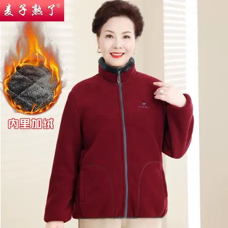 中老年人女妈妈装加绒加厚摇粒绒保暖棉袄2023冬季新款奶奶装外套商品大图