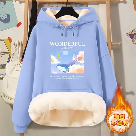 连帽卫衣女2023年新款秋冬加绒加厚宽松百搭减龄洋气女士外穿上衣商品大图