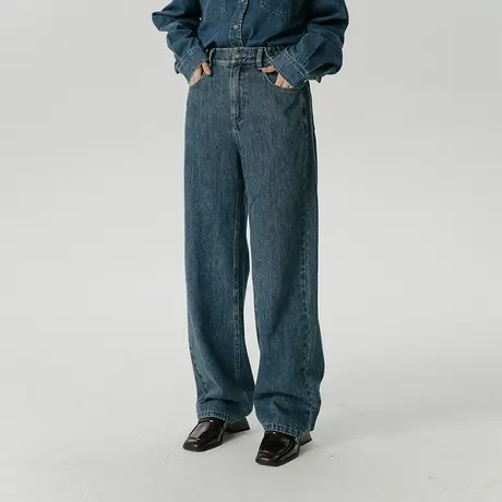 omont蛋挞家 高腰直筒牛仔裤女春秋新款复古宽松显瘦阔腿长裤子商品大图