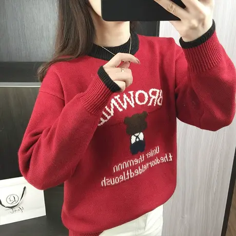 2023新款秋冬季半高领套头毛衣女士卡通减龄针织衫打底衫宽松上衣图片