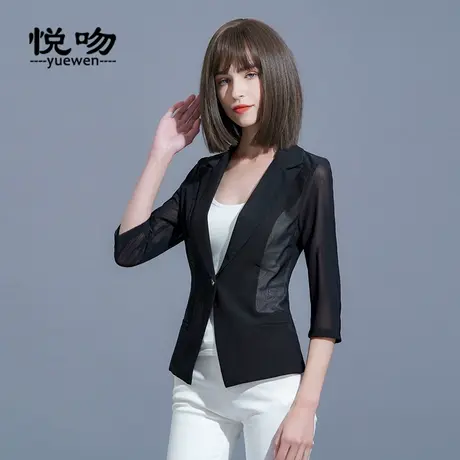 黑色小西装外套女上衣夏薄款2024新款OL职业西服网纱西装外套短款图片