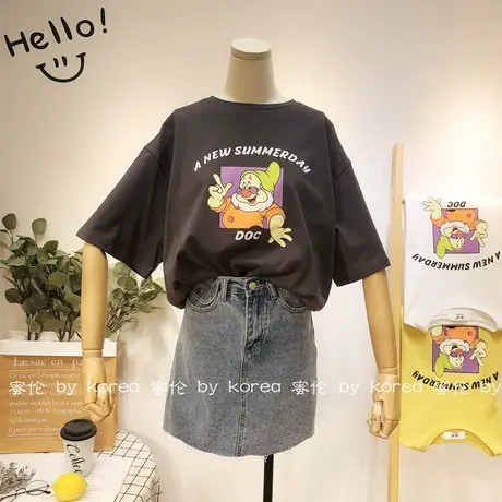 2020夏款韩国东大门慵懒休闲港风卡通减龄半袖T恤显瘦打底衫大码图片