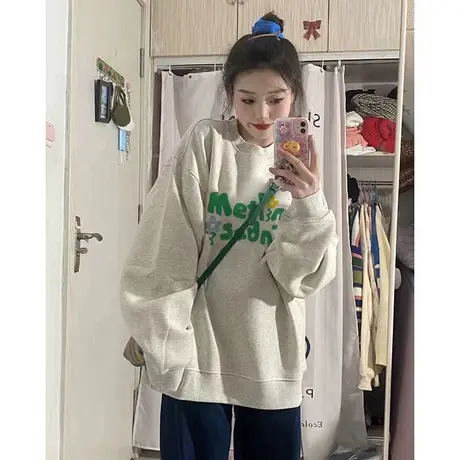 美式复古oversize潮牌卫衣女春秋薄款上衣慵懒风小个子高级感外套商品大图