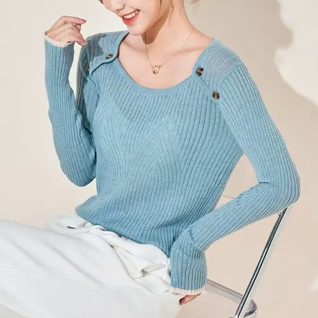 设计感方领针织衫女秋冬内搭修身打底上衣薄款毛衣春季外穿上衣潮图片