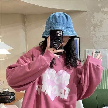 红续甜酷爱心印花薄款卫衣女ins潮2023春装新款韩版炸街宽松上衣图片