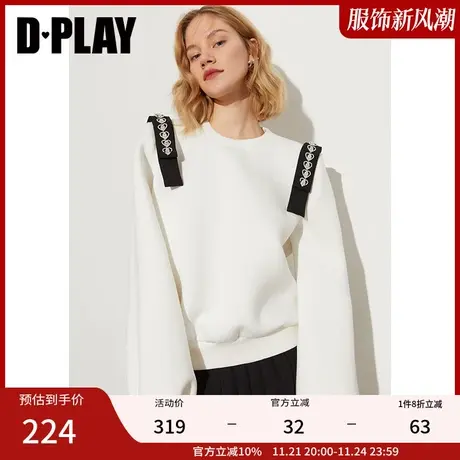 DPLAY秋装新款ins风爱心钉钻白色蝴蝶结装饰休闲短卫衣图片