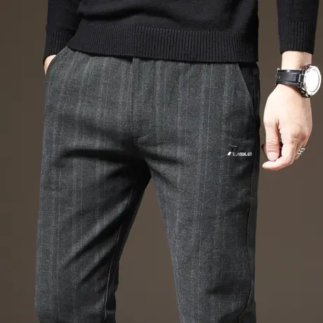 男裤西裤竖条纹毛呢裤子男士商务休闲长裤修身小脚潮流百搭秋冬季商品大图