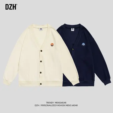 男士华夫格V领开衫外套男春秋款潮流百搭情侣装2023新款休闲夹克商品大图