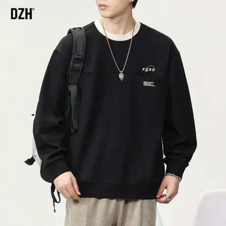 男士潮牌黑色卫衣男2024新款秋季外套拼接上衣宽松长袖情侣装秋装商品大图