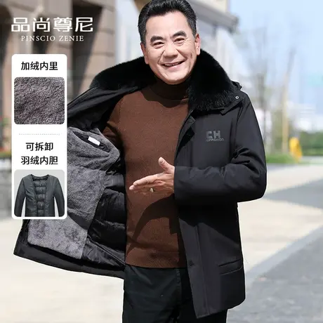 爸爸棉衣加绒加厚大码宽松单排扣毛领中老年人棉袄男爷爷冬装外套商品大图