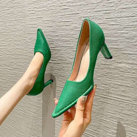 尖头软皮高跟鞋女细跟2024年春季新款性感女神范百搭浅口职业单鞋图片