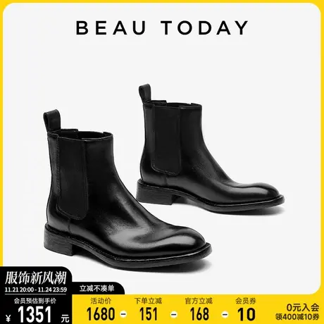 BeauToday切尔西靴女新款真皮黑色短靴英伦风马丁靴女复古西部靴商品大图