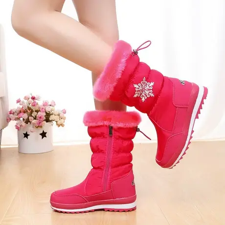 东北冬季雪地靴女高筒中筒加绒加厚保暖棉鞋防水防滑学生长靴子图片