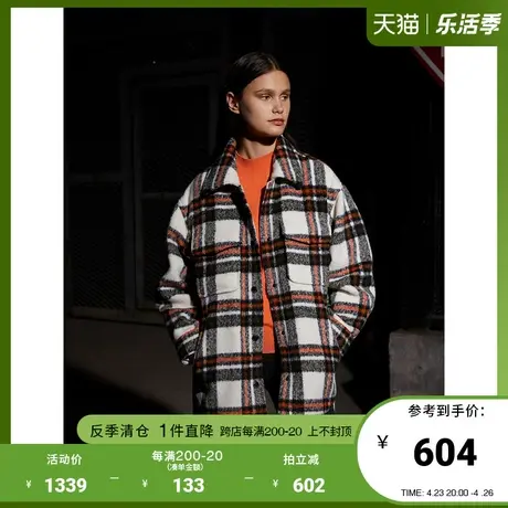 Basic House/百家好女装冬宽松外套格纹韩风时尚大码夹克HUJK728E图片