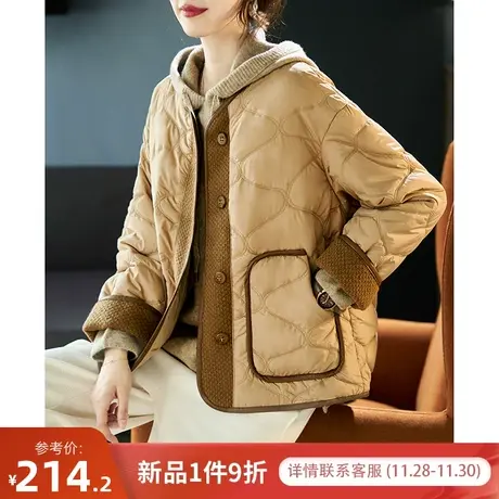 宝诗黎拼接单排扣宽松短款棉服外套休闲圆领上衣女2023秋冬季新款商品大图