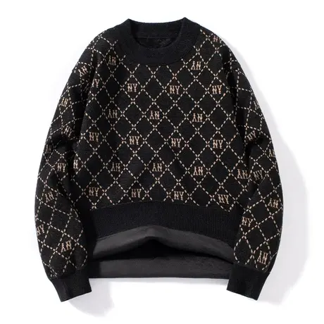 2023秋冬新款潮流帅气毛衣男青年加绒加厚针织打底衫上衣保暖内搭商品大图