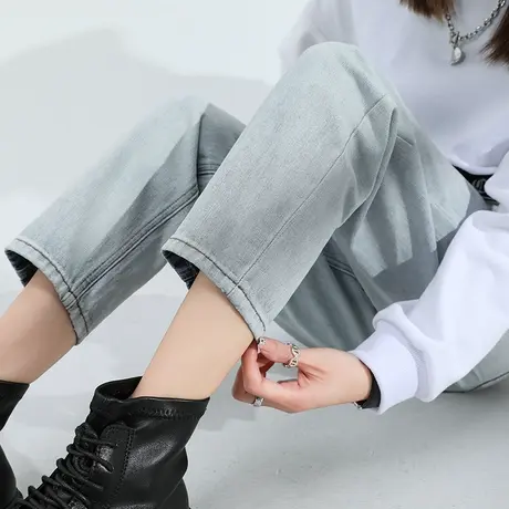 断码清仓不退不换浅色牛仔裤女春秋款复古直筒宽松显瘦直筒哈伦裤商品大图