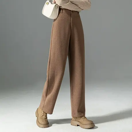 美拉德棕毛呢裤子女秋冬2024新款冬季加厚羊毛休闲裤直筒裤镰刀裤图片