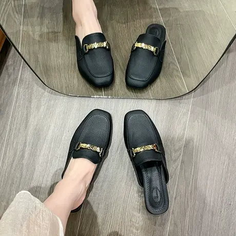 包头半拖鞋女外穿2024春夏新款法式粗跟防滑凉拖鞋气质百搭穆勒鞋商品大图