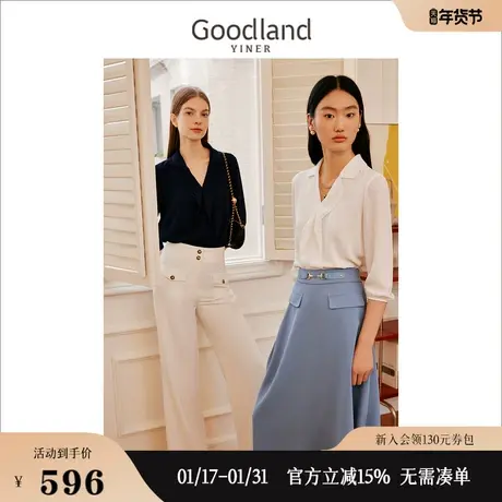 【爆款升级】Goodland美地女装2023夏季轻薄雪纺衬衫上衣商品大图