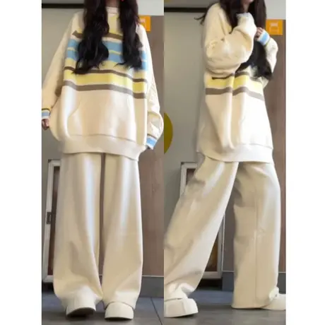 ins超火休闲运动阔腿裤女早春秋2024新款韩版松紧高腰百搭卫裤子商品大图