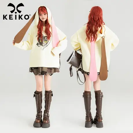 KEIKO [可拆卸]可爱兔耳朵连帽卫衣24春季甜妹穿搭奶fufu宽松上衣图片