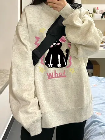 圆领卫衣女春秋薄款小个子美式复古宽松慵懒风港味chic无帽上衣潮商品大图