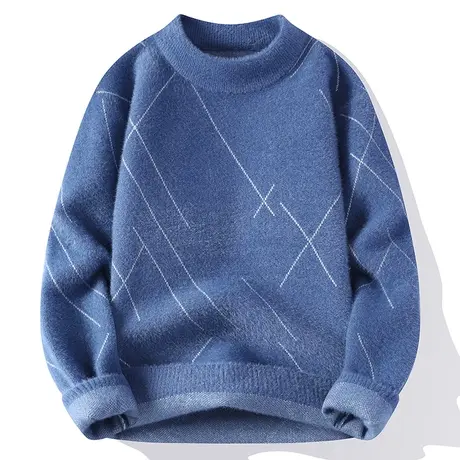 软糯毛衣男士秋冬季潮牌提花半高领针织衫百搭休闲上衣加厚打底衫商品大图