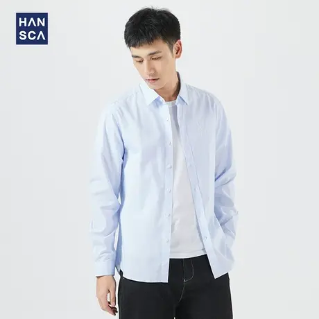 汉斯卡2021秋季新款纯棉条纹衬衫男韩版帅气薄款长袖衬衣外套男潮商品大图