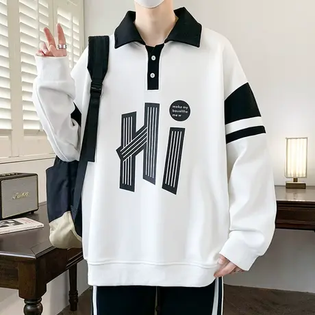 春秋季青少年翻领卫衣男高中学生长袖t恤帅气polo衫大童男装上衣商品大图