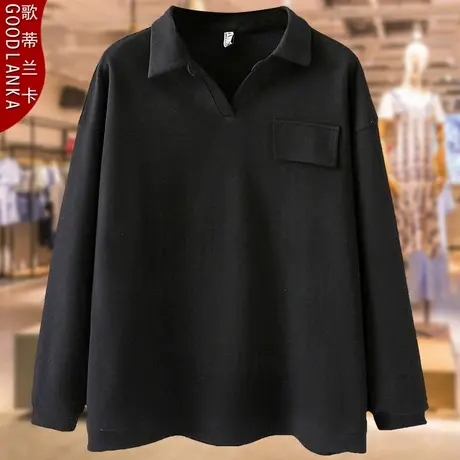 中年胖妈妈春秋卫衣女200斤加大码宽松时尚POLO领休闲长袖T恤上衣图片