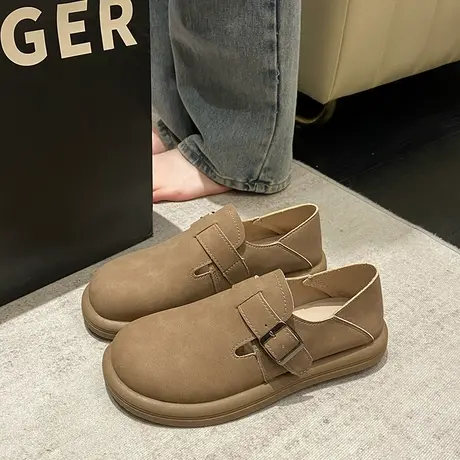 女鞋春季2024新款孕妇软底运动勃肯单鞋懒人一脚蹬英伦休闲小皮鞋商品大图