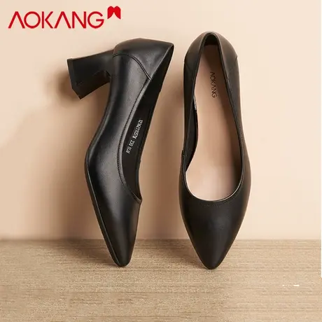 奥康皮鞋高跟粗跟单鞋女鞋久站工作鞋黑色面试酒店职业鞋软底空姐商品大图