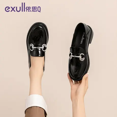 依思单鞋女2024春季新款小皮鞋百搭乐福鞋英伦风厚底工作上班女鞋图片