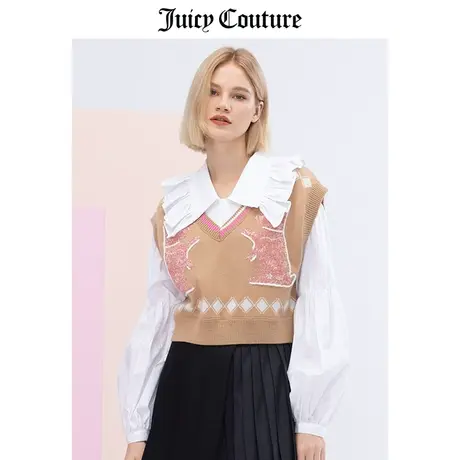 Juicy Couture橘滋春季新款宽松狗狗图案毛织背心芝麻点提花毛衣商品大图