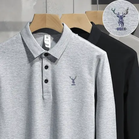 丝光珠地棉保罗polo衫男长袖2023新款翻领t恤潮牌潮流有领打底衫商品大图
