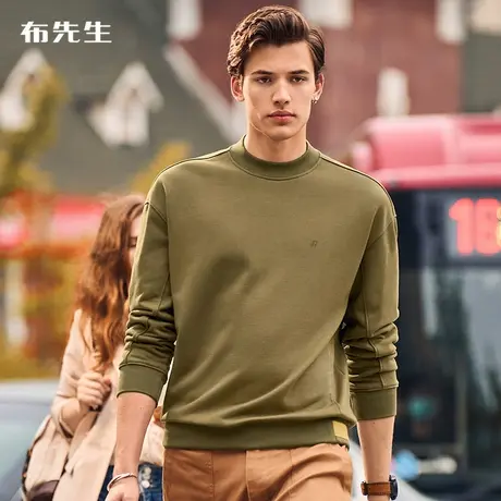 MrBu布先生微廓形混纺拼接卫衣 秋冬简约字母印花圆领长袖KT01708商品大图