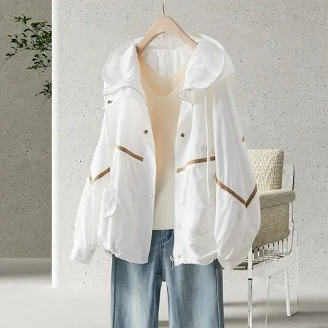 时尚气质休闲外套2023年春季新款女士简约宽松显瘦通勤连帽上衣商品大图