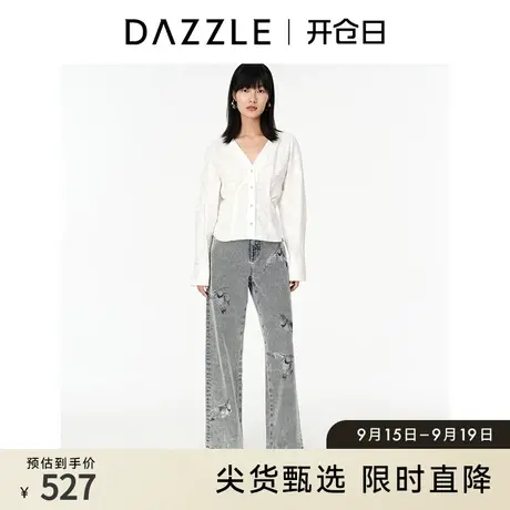 DAZZLE地素奥莱春夏法式暗纹设计感显瘦收腰白衬衫衬衣上衣女商品大图