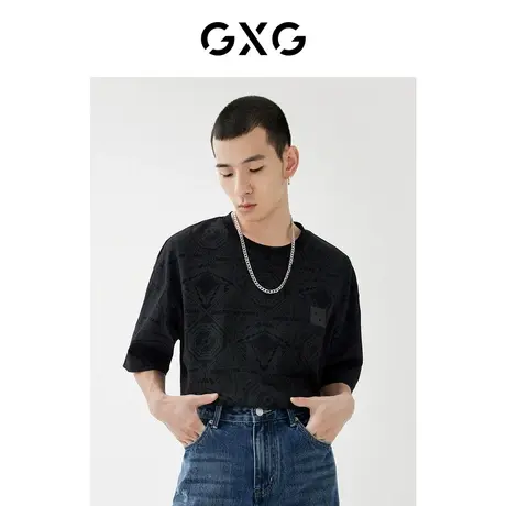 GXG男装 2022年春季新品商场同款星空之下系列短袖满印T恤图片