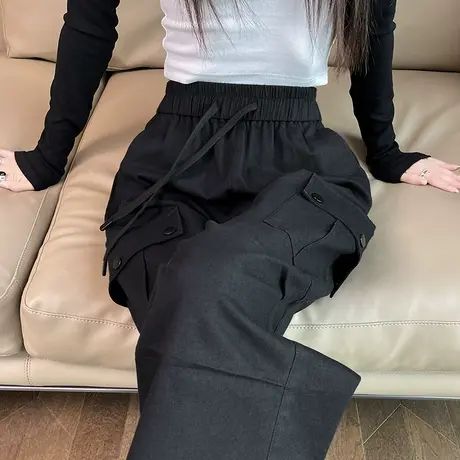 美式工装裤女秋季2023新款复古街头高腰阔腿显瘦束脚降落伞运动裤图片