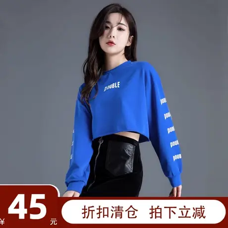 克莱因蓝上衣短款t恤女2023新款体恤长袖小个子卫衣宝蓝色设计感图片