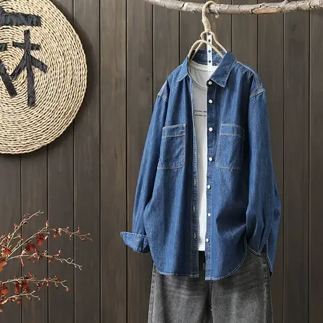 枫谜秋季新品水洗软牛仔翻领百搭时尚休闲衬衫复古女衬衣图片