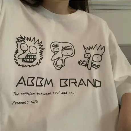 网红ins超火短袖t恤女2020宽松韩版bf慵懒风半袖百搭mschf上衣服图片