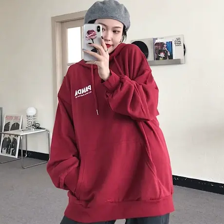 chic港味连帽卫衣女2020秋冬宽松韩版加绒加厚waitmore外套潮ins图片