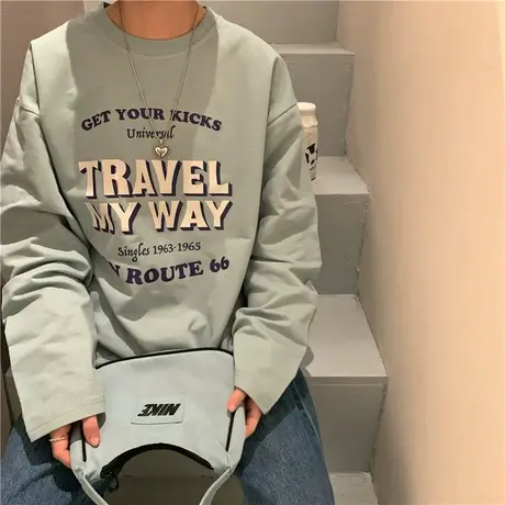 原创~2023春装新款韩版宽松百搭套头纯棉长袖卫衣T恤女上衣ins潮图片