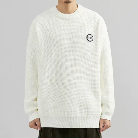 奕飏男装2022秋季圆领男粗针毛衣宽松落肩针织衫套头休闲提花外套图片