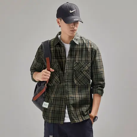 Modi Nick/摩帝尼克复古潮流休闲男士秋季衬衫重磅水洗格子衬衫男图片