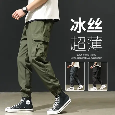 工装裤子男士夏季冰丝九分裤宽松男裤大码夏天薄款束脚运动裤男潮商品大图