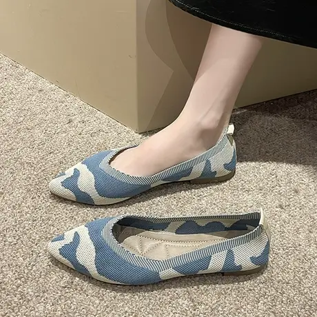 尖头单鞋女2023春秋新款王妃同款透气浅口软底编织妈妈鞋平底鞋子商品大图